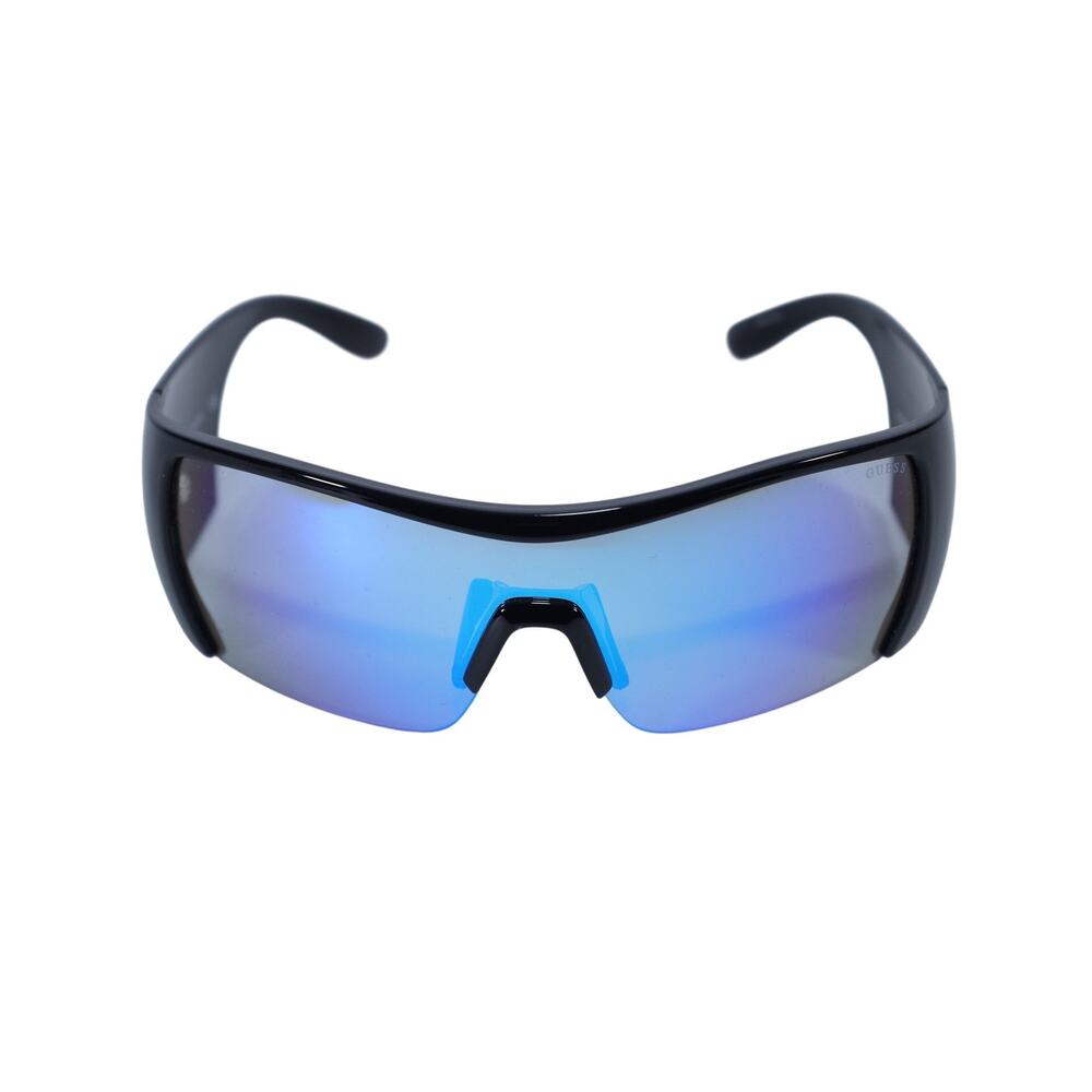 Guess Shield Wraparound Sunglasses - Shiny Black / Mirror Blue Lens - NWT